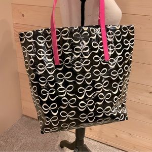 Kate Spade Tote, patent Leather, black & white bow ties w/pink straps, Authentic